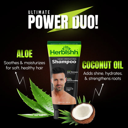Herbishh Gray Reducing Shampoo for Men – Natural 3-in-1 Hair Darkening & Conditioning Shampoo – Ammonia-Free Formula for Hair & Beard (200ml)