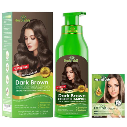 Herbishh™ Herbal Black Hair Color Shampoo - Colors Hair in Minutes – Lasts Up To 3-4 Weeks – 500ML – 3-In-1 Hair Color