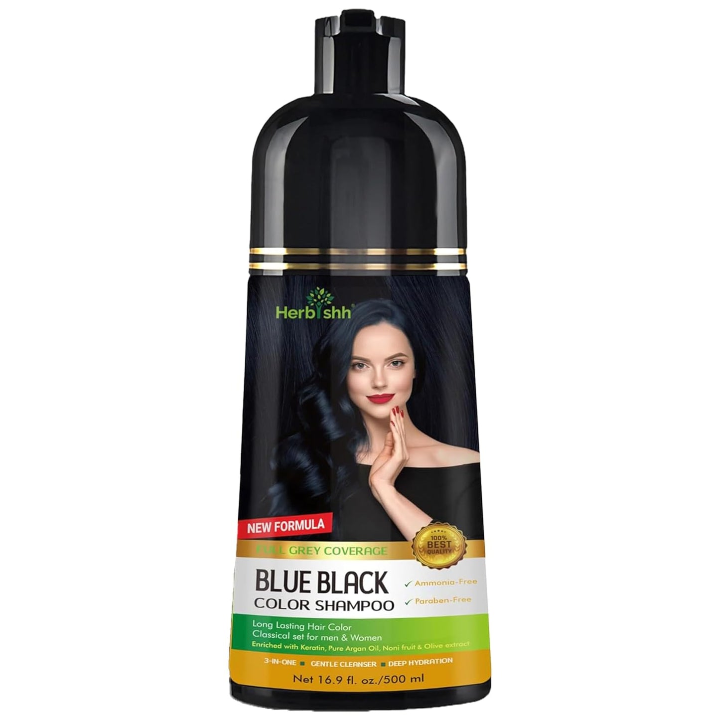 Herbishh™ Herbal Black Hair Color Shampoo - Colors Hair in Minutes – Lasts Up To 3-4 Weeks – 500ML – 3-In-1 Hair Color