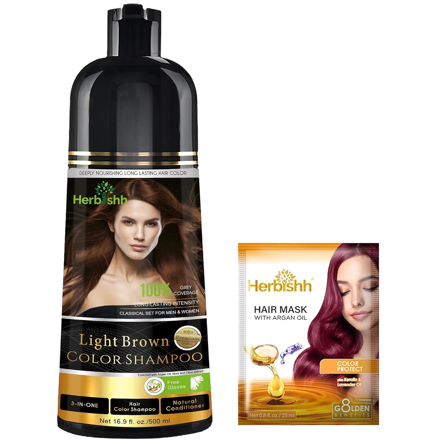 Herbishh™ Herbal Black Hair Color Shampoo - Colors Hair in Minutes – Lasts Up To 3-4 Weeks – 500ML – 3-In-1 Hair Color
