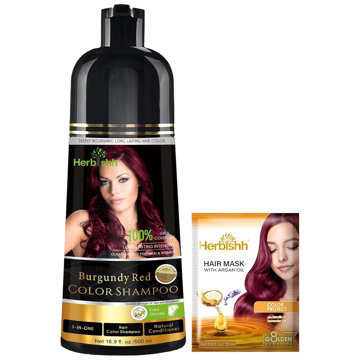 Herbishh™ Herbal Black Hair Color Shampoo - Colors Hair in Minutes – Lasts Up To 3-4 Weeks – 500ML – 3-In-1 Hair Color