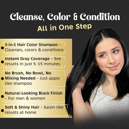 Herbishh™ Herbal Black Hair Color Shampoo - Colors Hair in Minutes – Lasts Up To 3-4 Weeks – 500ML – 3-In-1 Hair Color
