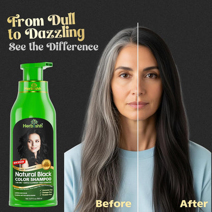 Herbishh™ Herbal Black Hair Color Shampoo - Colors Hair in Minutes – Lasts Up To 3-4 Weeks – 500ML – 3-In-1 Hair Color