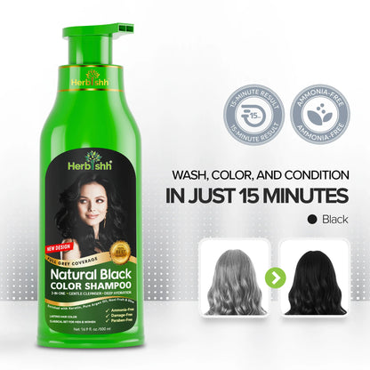Herbishh™ Herbal Black Hair Color Shampoo - Colors Hair in Minutes – Lasts Up To 3-4 Weeks – 500ML – 3-In-1 Hair Color