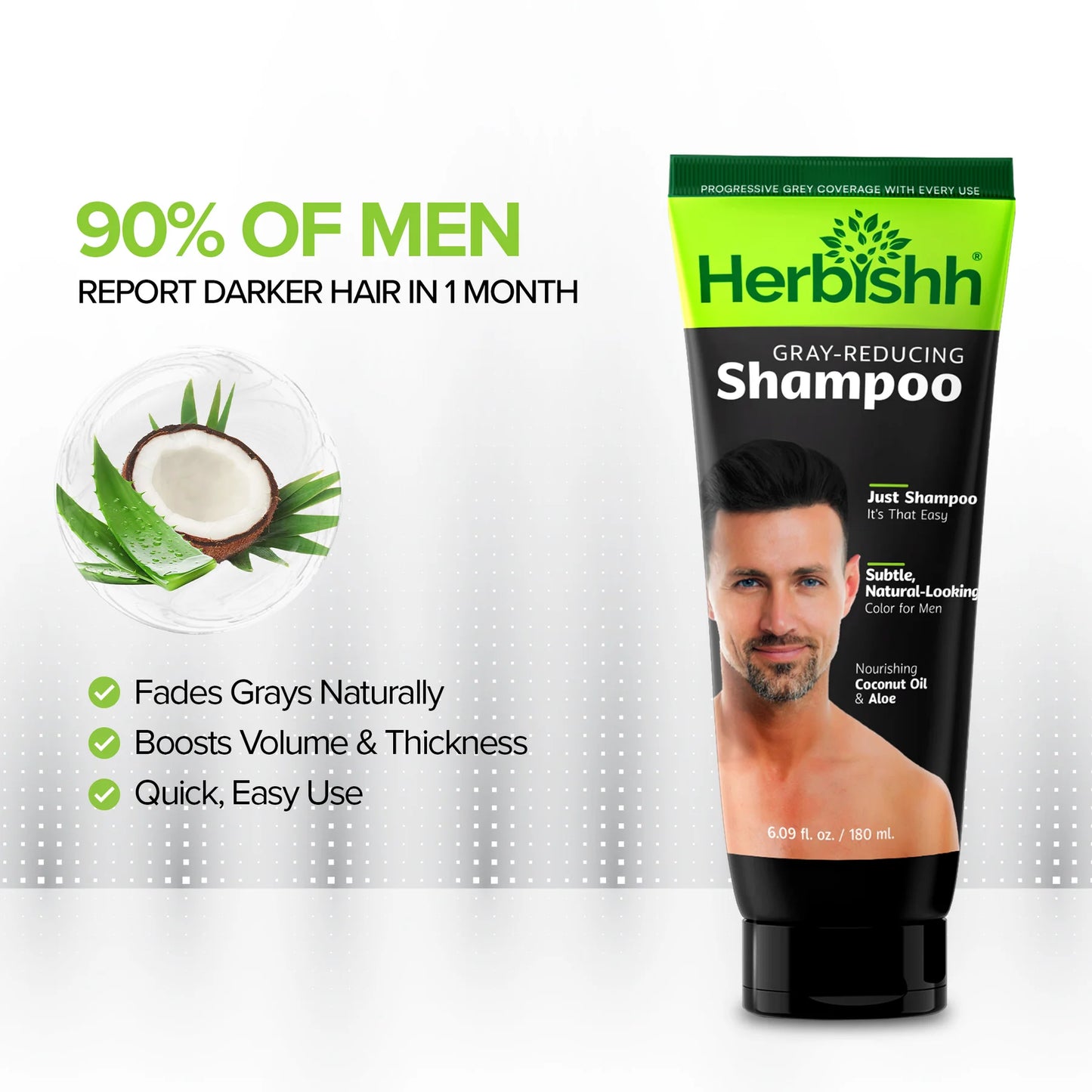 Herbishh Gray Reducing Shampoo for Men – Natural 3-in-1 Hair Darkening & Conditioning Shampoo – Ammonia-Free Formula for Hair & Beard (200ml)
