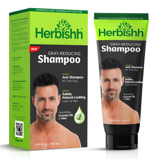 Herbishh Gray Reducing Shampoo for Men – Natural 3-in-1 Hair Darkening & Conditioning Shampoo – Ammonia-Free Formula for Hair & Beard (200ml)